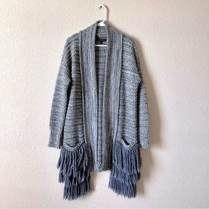 Banana Republic Long Sleeve Grey Fringe Chunky Knit Open Front Cardigan Fall